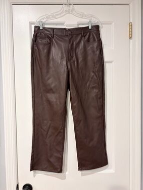 LOFT Faux Leather Pants Brown Straight Leg 31/12 Petite NWT